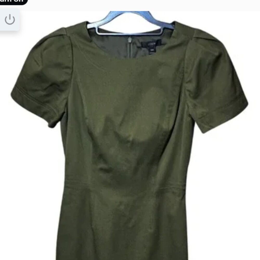 Mint Condition J. Crew Olive Green Puff Sleeve Sheath Lined Dress - Size 00
